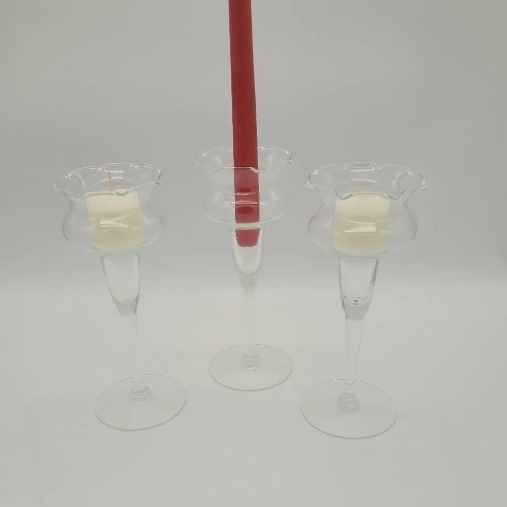Vintage Princess House Candle Holders Clear Crystal Stemmed 7 1/2